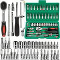 Socket Set 1/4 Inch Drive – 46 Pc Ratchet Wrench Kit With Sockets And Bits, Fall 2025 Ideal For DIY Auto Repairs