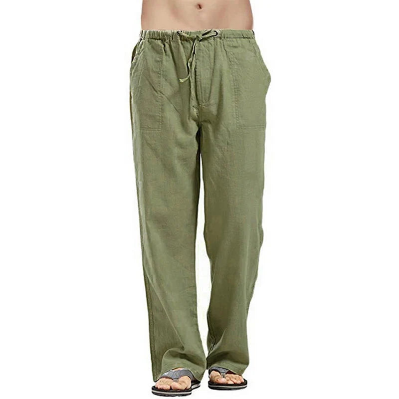Solid colour Multi-Pocket Linen Men Trousers - Casual Breathable Summer Trouser, Large Size