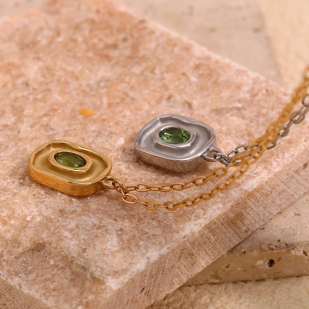 Necklace Green Zircon - Stainless Steel Paperclip Chain, 18K Gold Plated, Hypoallergenic Waterproof jewellery Fall 2026 Gift
