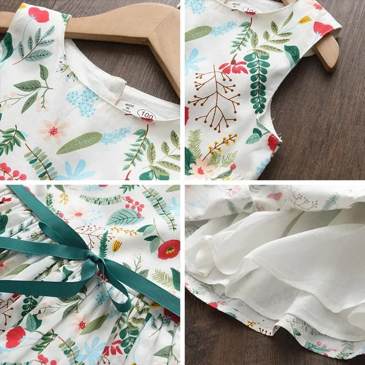 Lightweight girls’ dress – flowy a-line, floral butterfly print, casual wear for everyday adventures