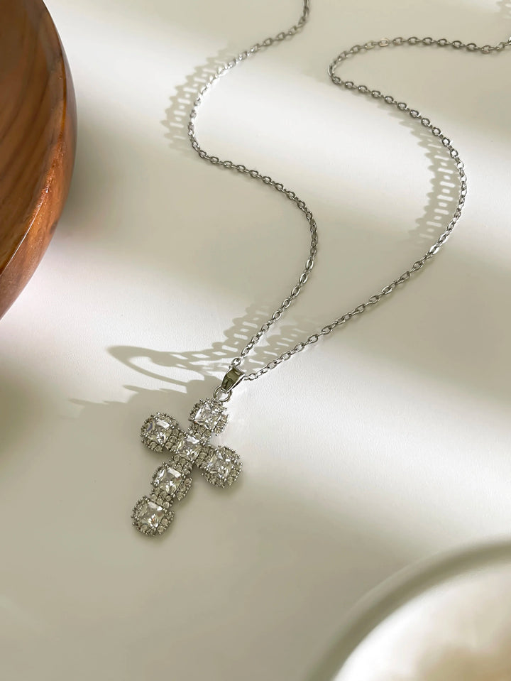 Cross Pendant Necklace Gold Tone - Cubic Zirconia jewellery, Stainless Steel Chain, Fall 2026 Gift Idea
