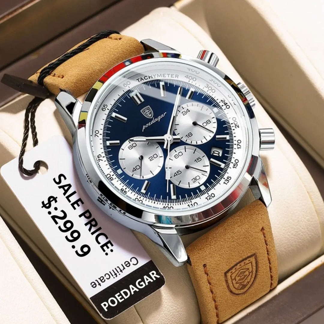 Quartz Watch Leather Chronograph Military Style 2025
