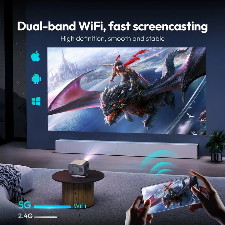 Mini Android Projector WiFi 6 350 ANSI Lumens – 4K Ready Smart Home Cinema 2026 Gift
