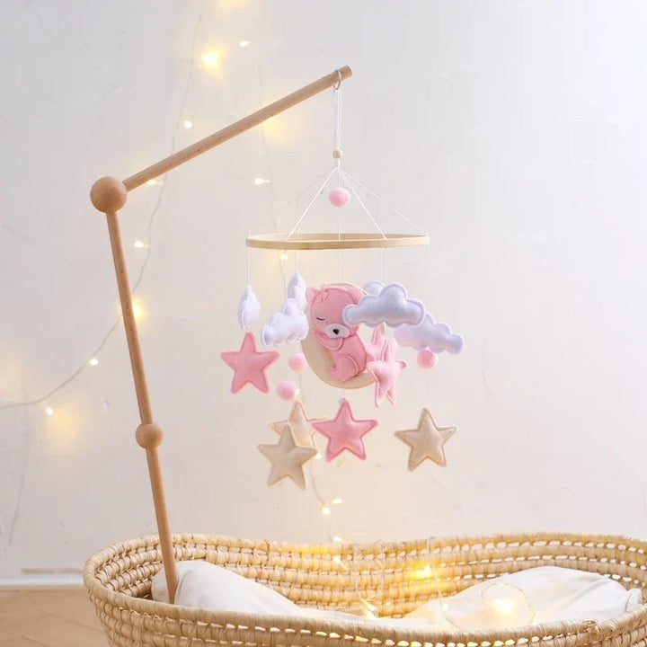 Wooden Crib Mobile Felt Bear Musical Newborn Sensory Toys