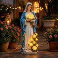 Virgin Mary Statue 7.87 Inch Outdoor Resin Garden Decor With Lighting Roses Religious Figurine Mother's Day Gift