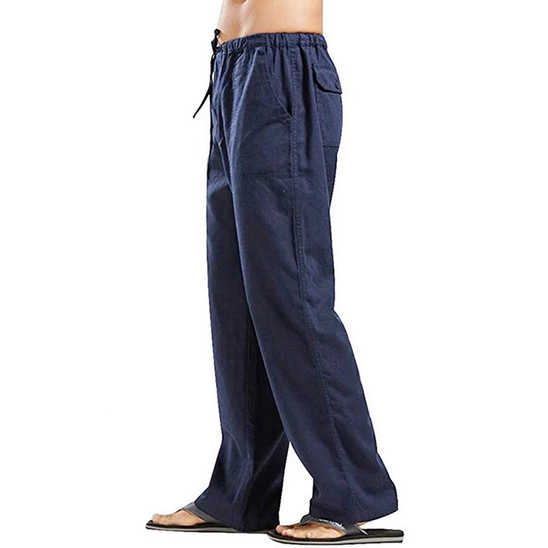 Solid colour Multi-Pocket Linen Men Trousers - Casual Breathable Summer Trouser, Large Size