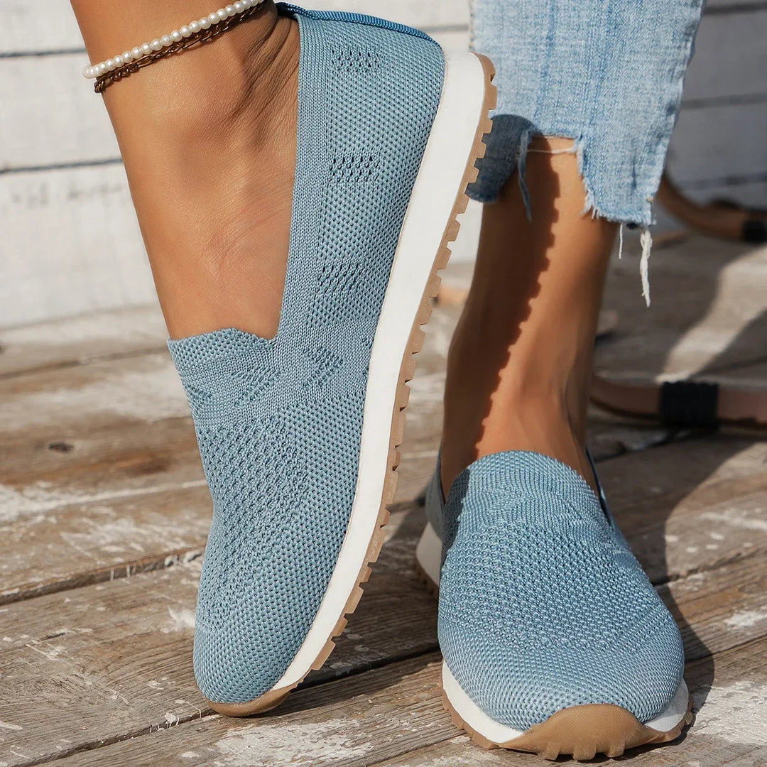 Solid colour Casual Flats Slip-On Mesh Breathable Round Toe Shoes Women&