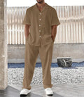 Elegant Men's Shirt and Trousers Set, Lightweight Breathable Fabric, Tailored Fit for Versatile Style