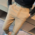 Elegant Plaid Men's Trousers, Breathable Fabric, Straight Cut Design for Office and Casual Wear