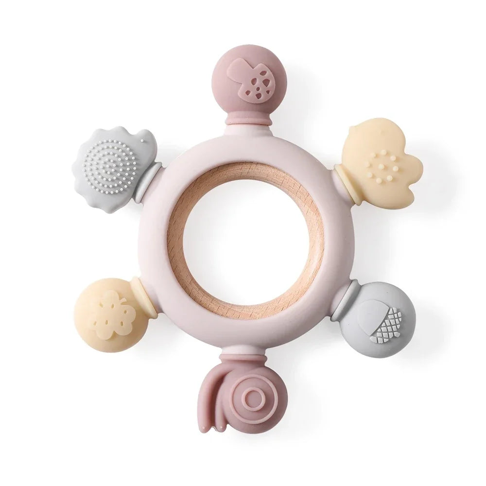 Wooden Crochet Animal Teether Rattle Newborn Sensory Toys