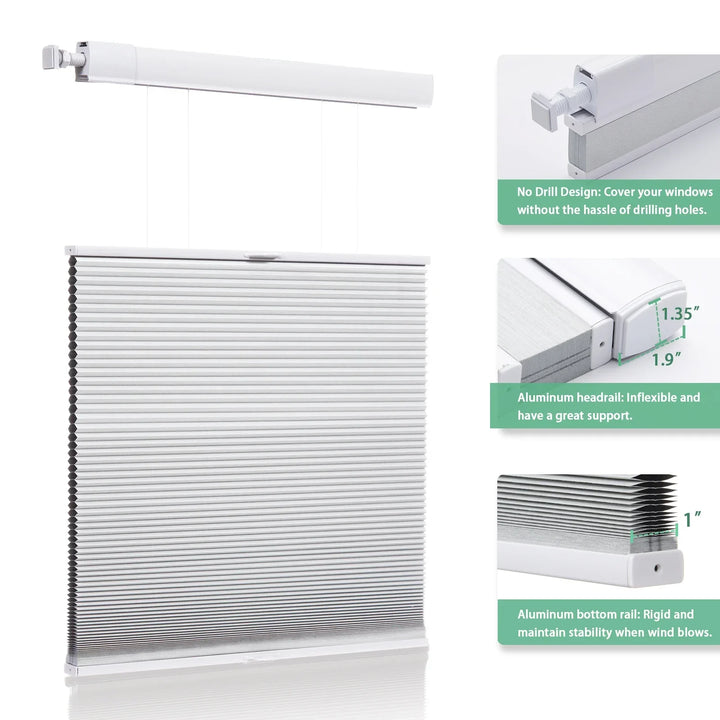 No Drill Honeycomb Blinds Cordless Thermal Insulated 1" Cell Fabric