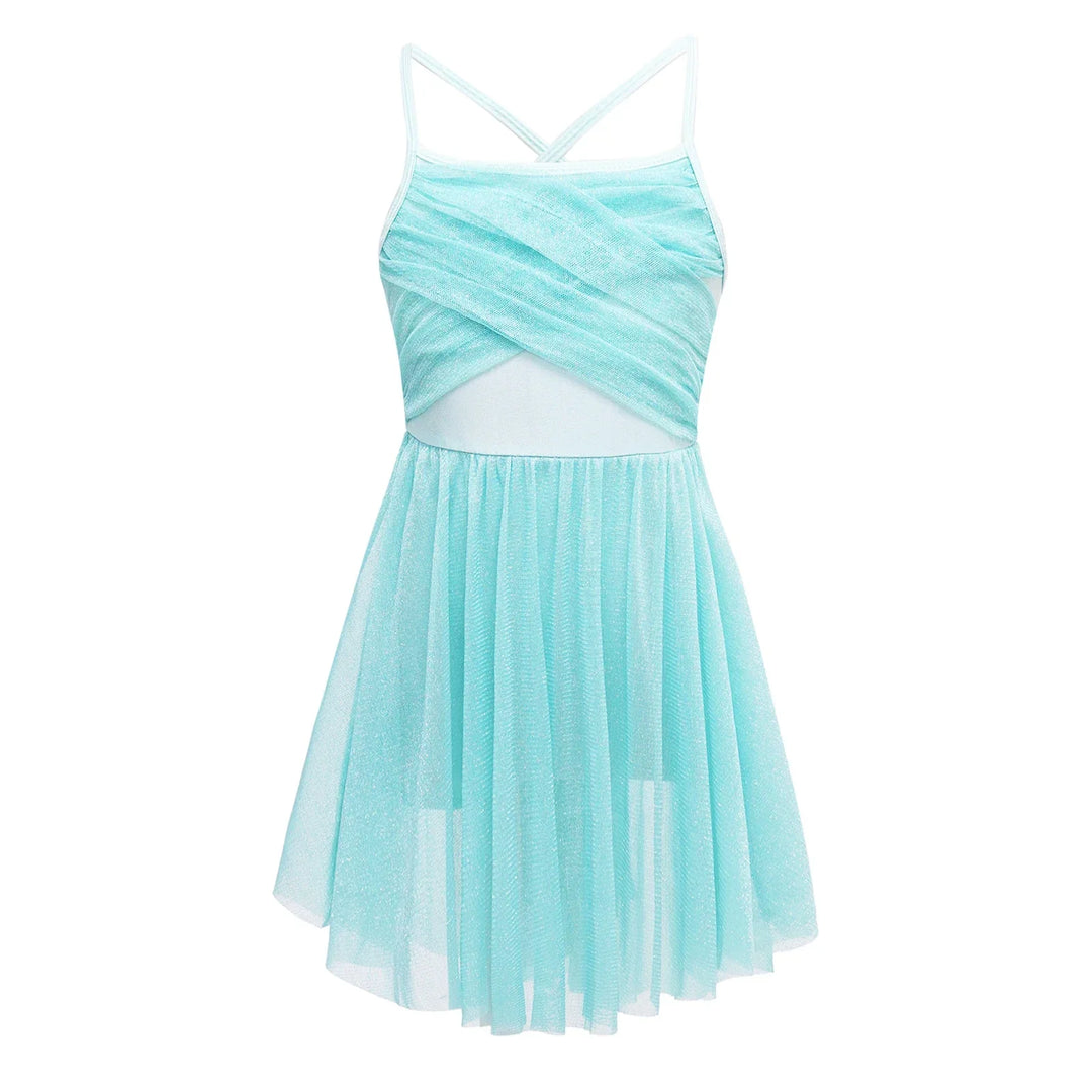Lightweight Girls’ Dance Dress – Lyrical, Glitter Mesh, Polyester, For Ballet, Gymnastics