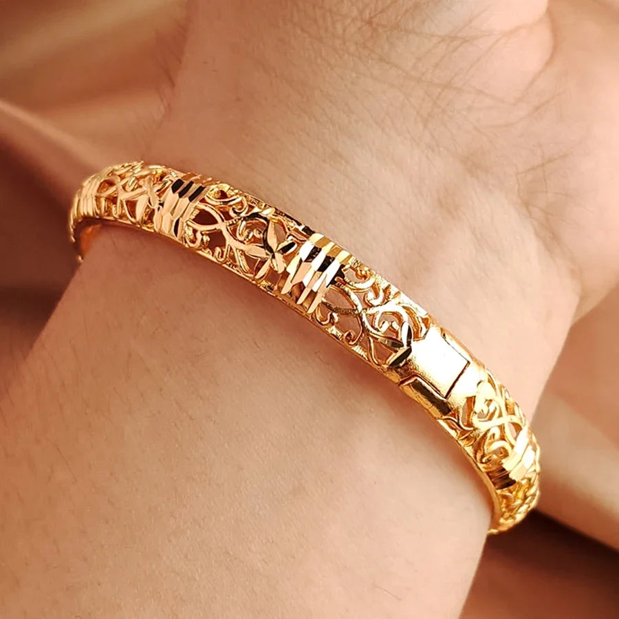 Gold colour Bangle Openwork Wedding Bracelet Dubai Style
