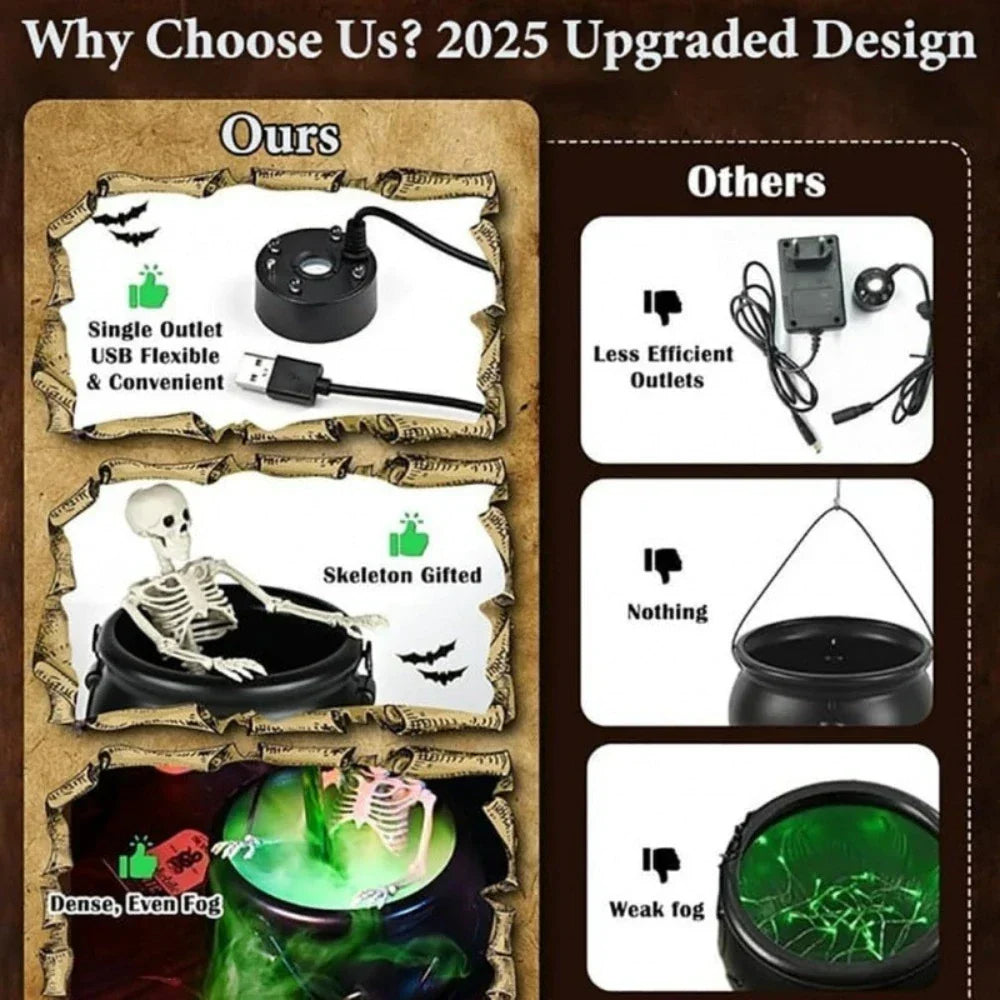 Witch Cauldron Fog Machine Halloween Prop With LED Glow