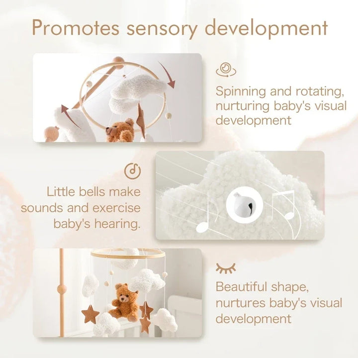 Baby Crib Mobile Wooden Nursery Newborn Sensory Toys