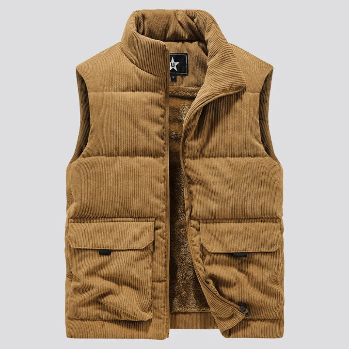 Insulating Mens Fleece Vest - Quilted Corduroy, Casual