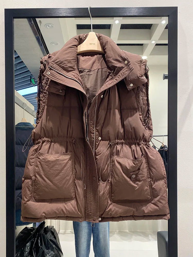 Lightweight Relaxed Women Down Vest - Hooded, Down, Winter