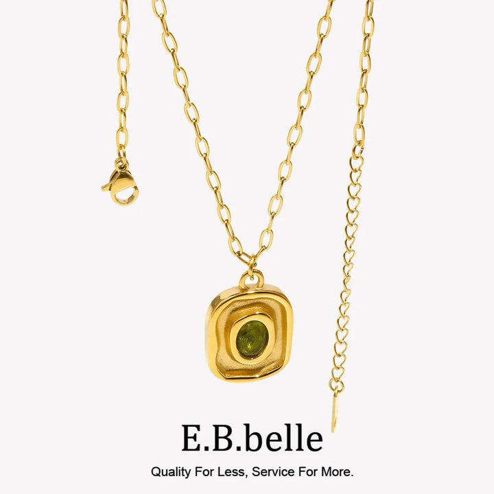 Necklace Green Zircon - Stainless Steel Paperclip Chain, 18K Gold Plated, Hypoallergenic Waterproof jewellery Fall 2026 Gift