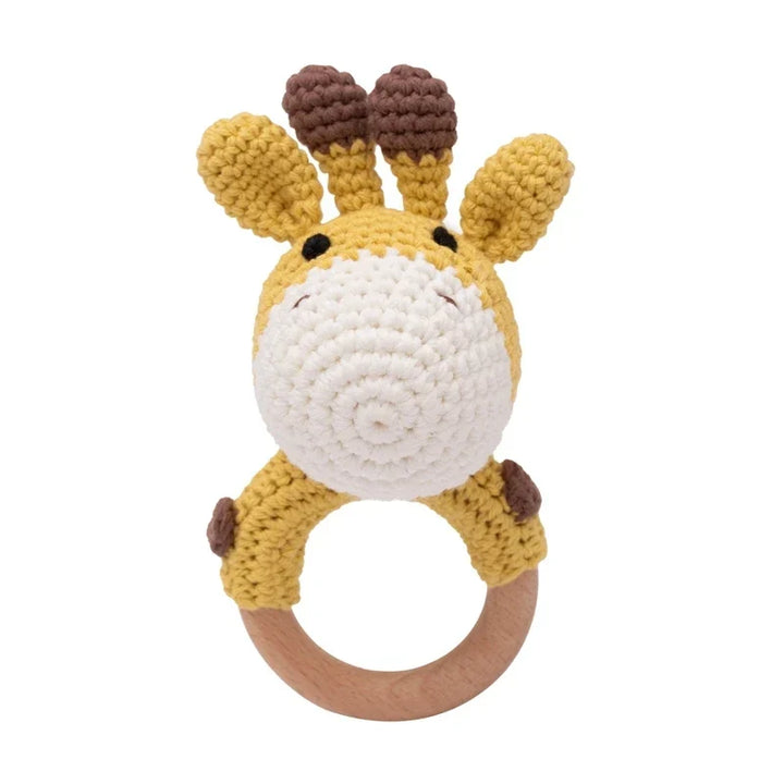 Crochet Bear Teether Rattle Ring Newborn Sensory Toys