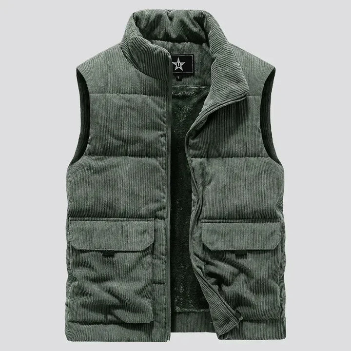 Insulating Mens Fleece Vest - Quilted Corduroy, Casual