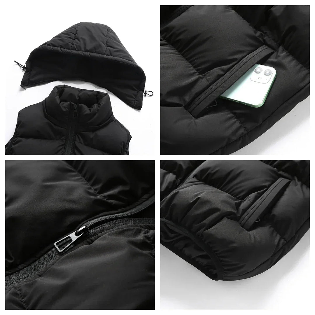 Insulating Men’s Puffer Vest - Hooded, Cotton, For Winter
