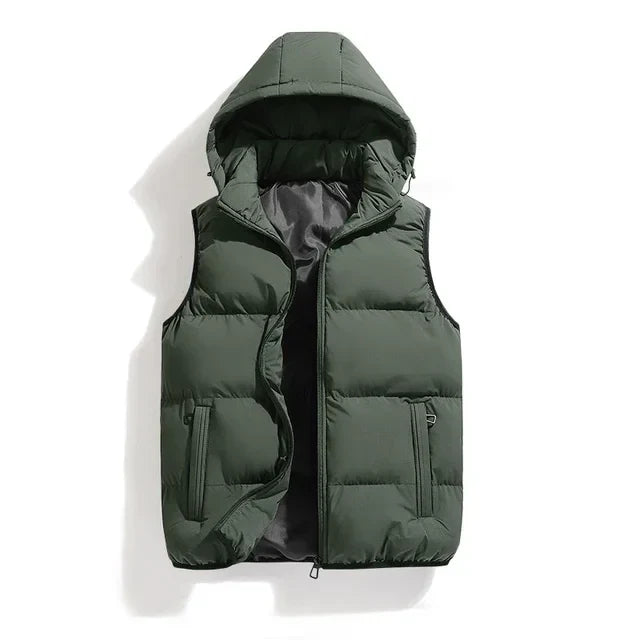 Insulating Men’s Puffer Vest - Hooded, Cotton, For Winter