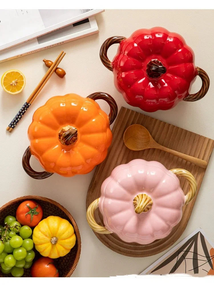 Ceramic Soup Pot Pumpkin Lid Porcelain Large Fall 2025