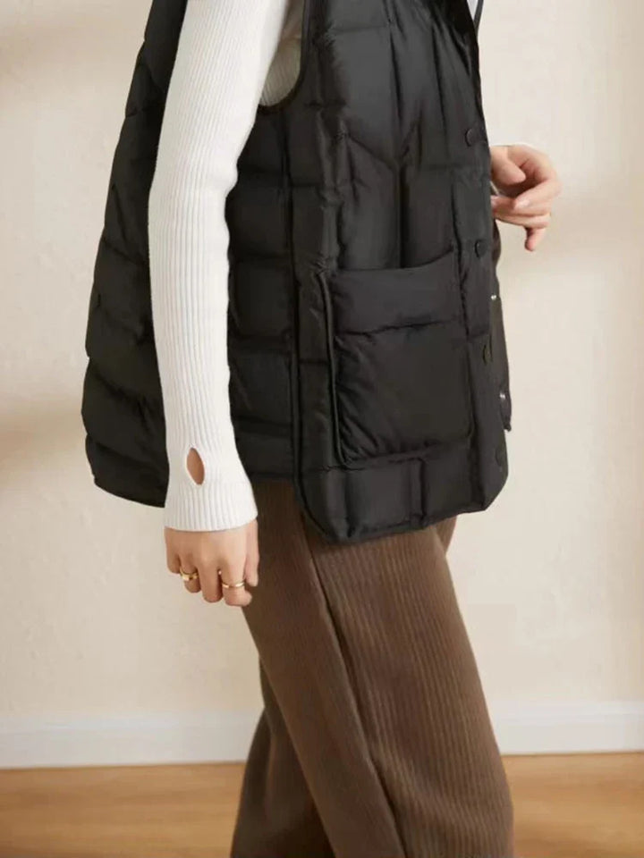 Lightweight Women’s Hooded Down Vest - Quilted Midlength