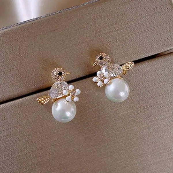 Crystal Flower Earrings Pearl Drop Gold Tone – Korean Style Party jewellery, Fall 2026 Gift Idea