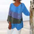 T Shirt Women New Fashion Casual V-Neck Long Sleeve Patchwork Top
