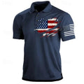 Lightweight men's polo shirt - classic polo, 3D American flag print, casual everyday wear