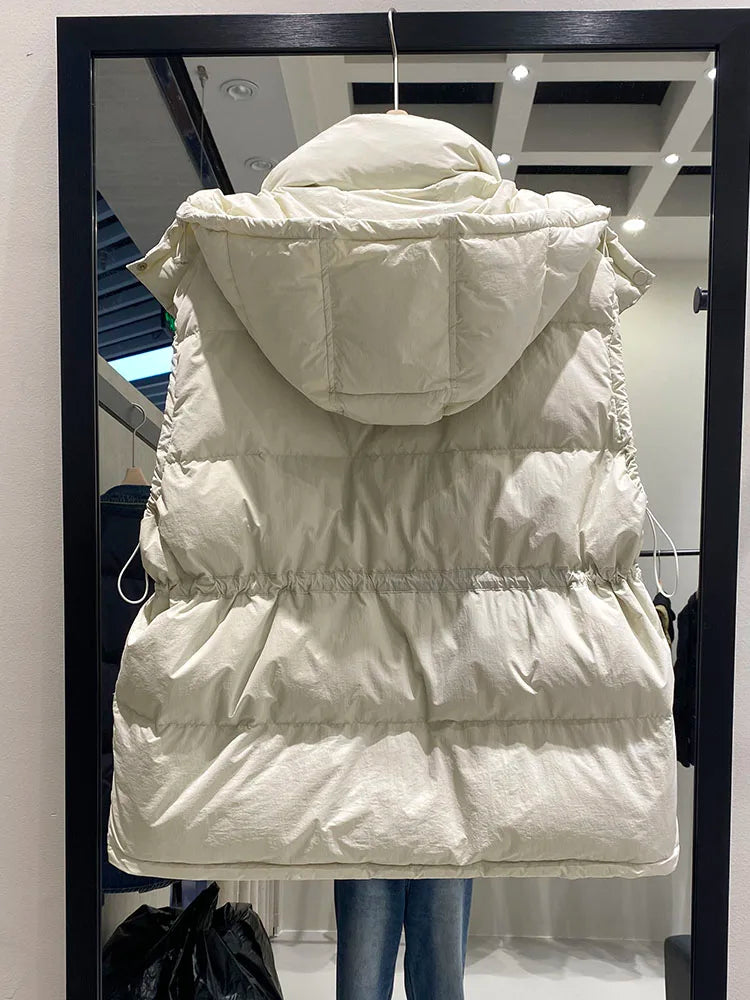 Lightweight Relaxed Women Down Vest - Hooded, Down, Winter