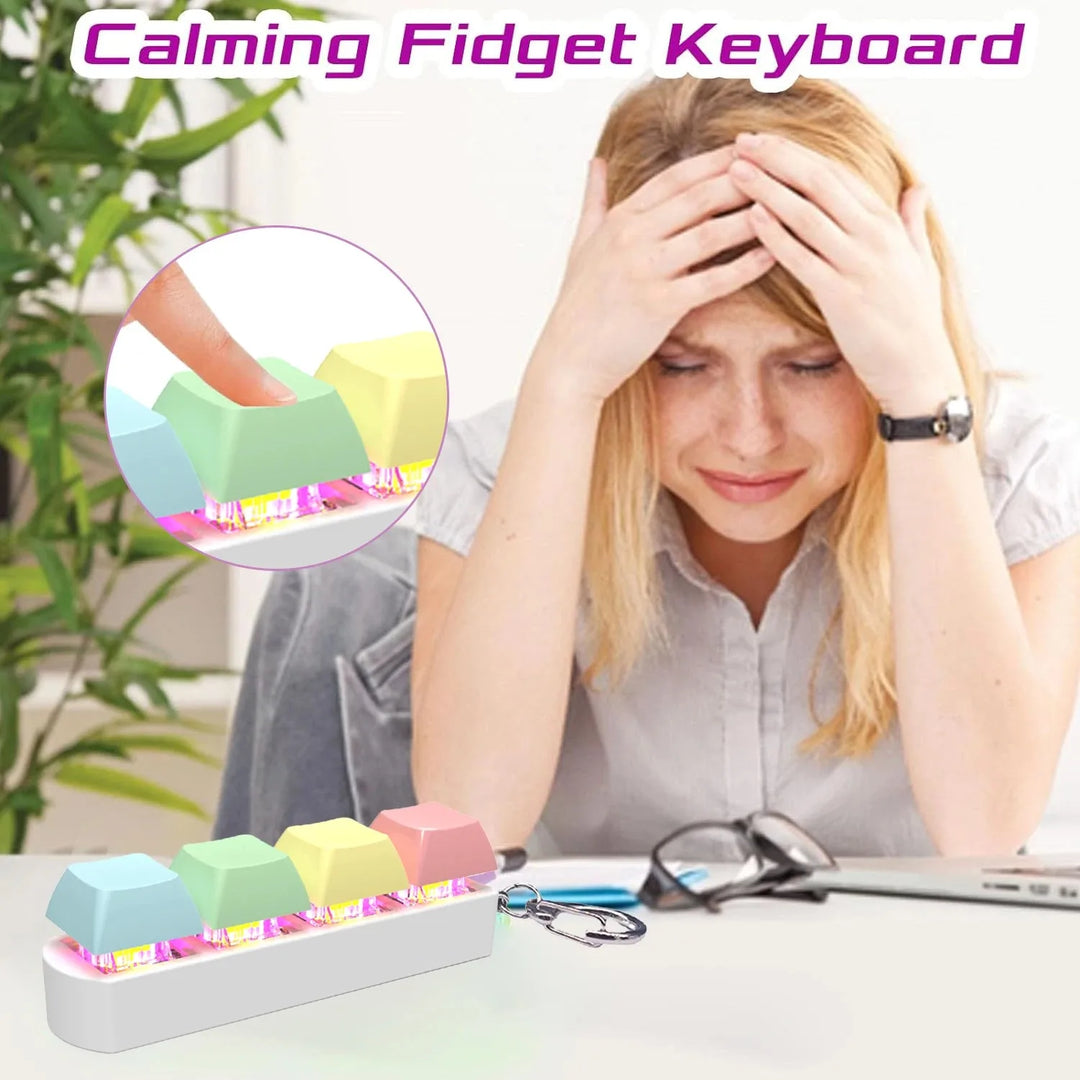 Keyboard Fidget Toy LED Keychain 4 In 1 Stress Relief