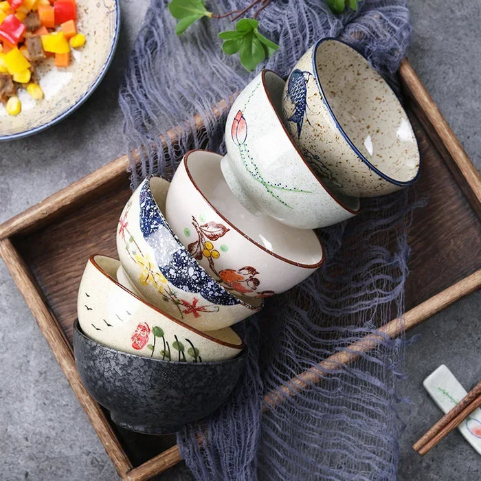 Ceramic 4.5 Inch Japanese Rice Bowl Retro Home Tableware