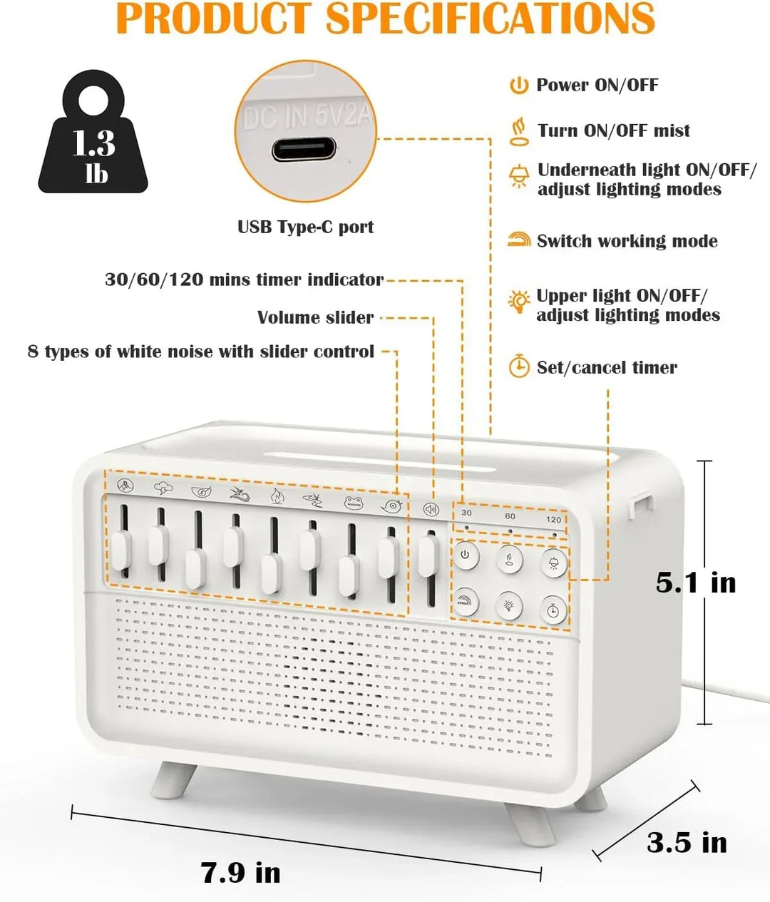 Bluetooth White Noise Speaker Humidifier Night Light