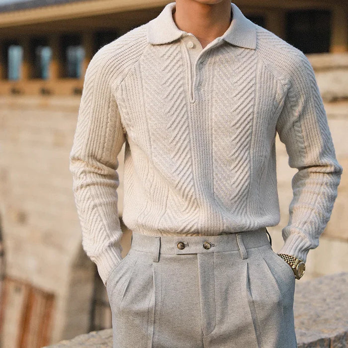 Warm Refined Men's Polo Jumper - Relaxed Cut, Knit, Winter
