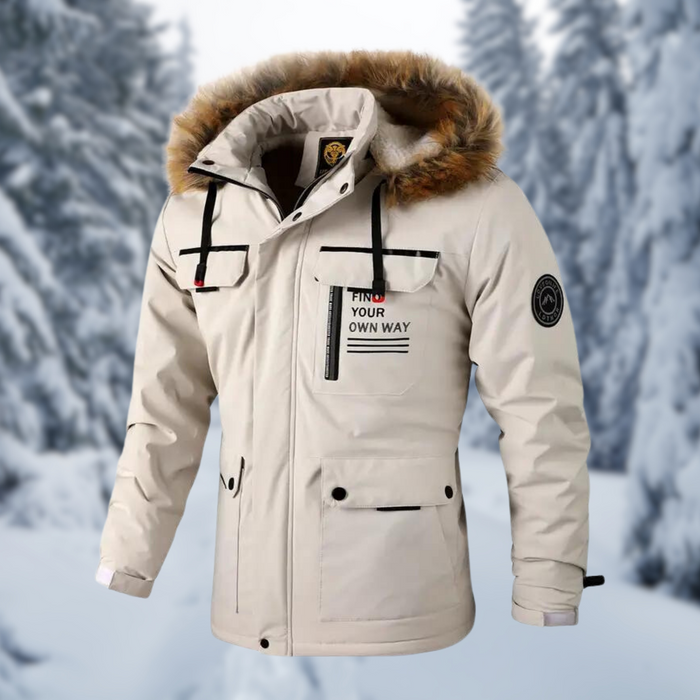 Warm Men's Parka - Hooded Faux Fur, Polyester, Winter