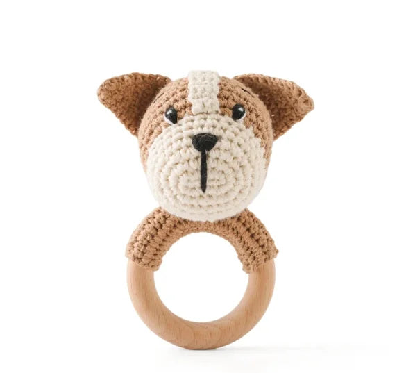 Crochet Bear Teether Rattle Ring Newborn Sensory Toys