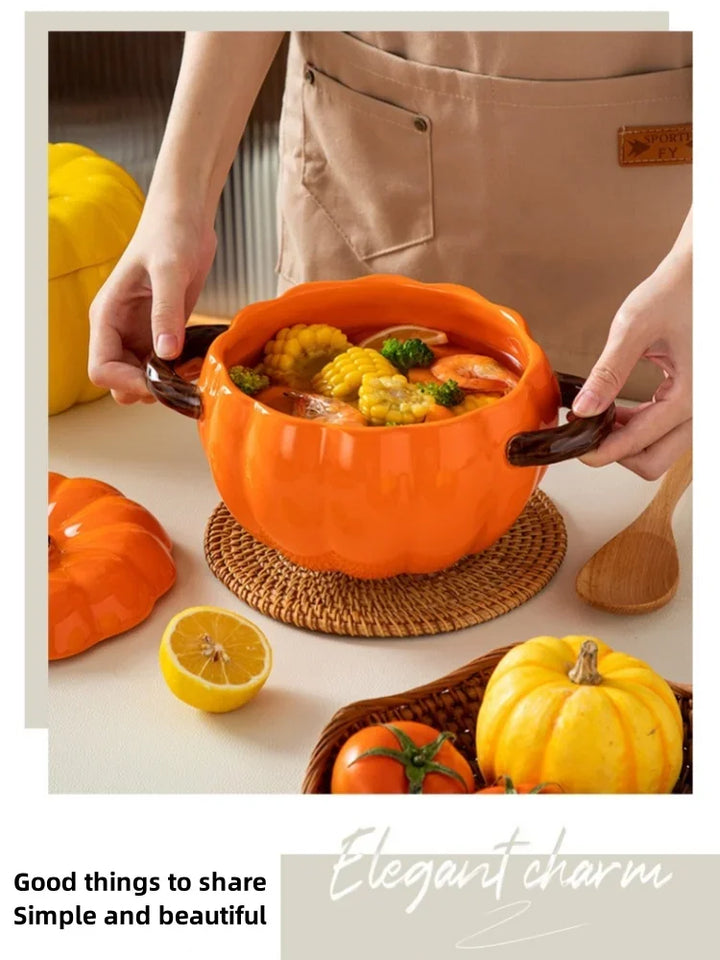 Pumpkin Soup Pot 1.4L Ceramic Bowl With Lid Halloween