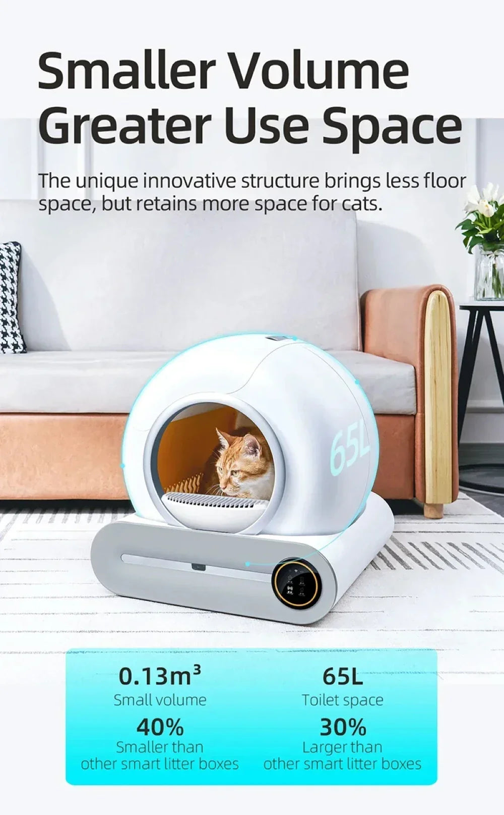 Cat Litter Box 65L Large Space Smart WiFi Auto Clean Enclosed Pet Toilet 9L Waste Bin TikTok Viral Fall 2025 Gift