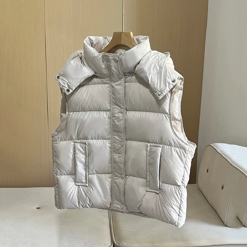 Insulating Women’s Hooded Puff Vest - Hip-Length, Down