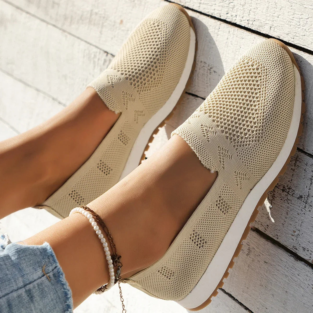 Solid colour Casual Flats Slip-On Mesh Breathable Round Toe Shoes Women&