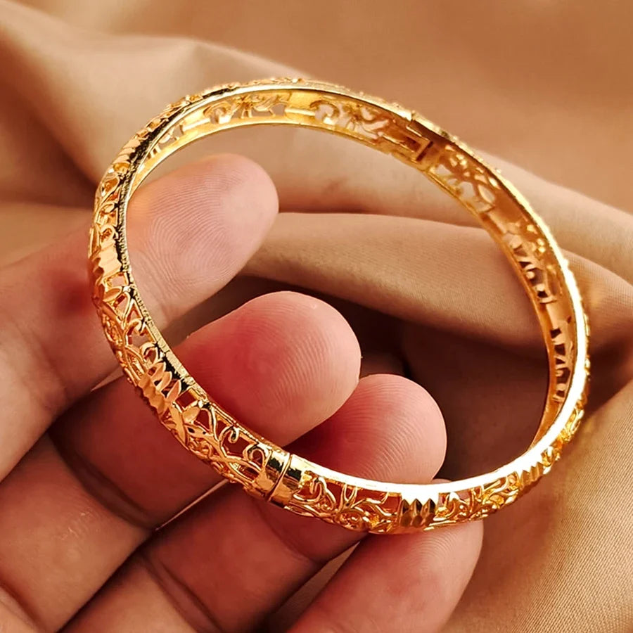 Gold colour Bangle Openwork Wedding Bracelet Dubai Style
