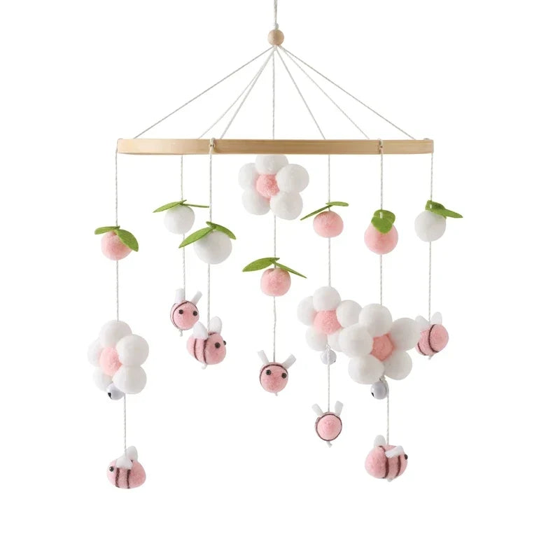 Wooden Crib Mobile Felt Bear Musical Newborn Sensory Toys