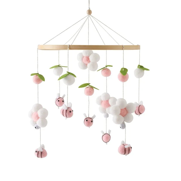 Wooden Crib Mobile Felt Bear Musical Newborn Sensory Toys