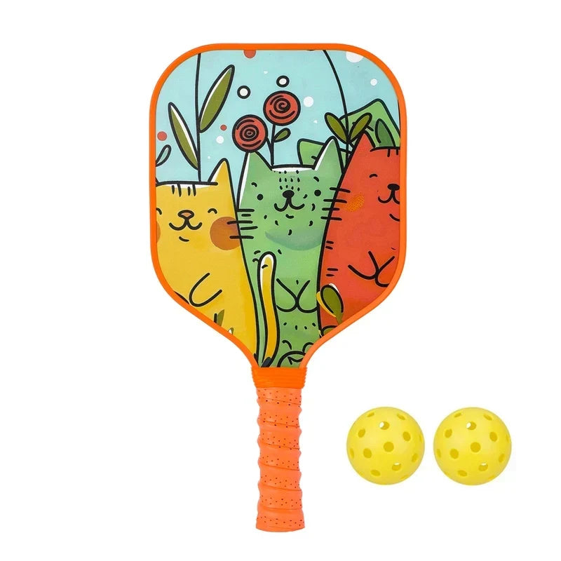 Lightweight Kids Pickleball Paddles Set with Small Grip, Honeycomb Core, Fiberglass, Ages 6-12, Includes 2 Paddles and 2 Balls