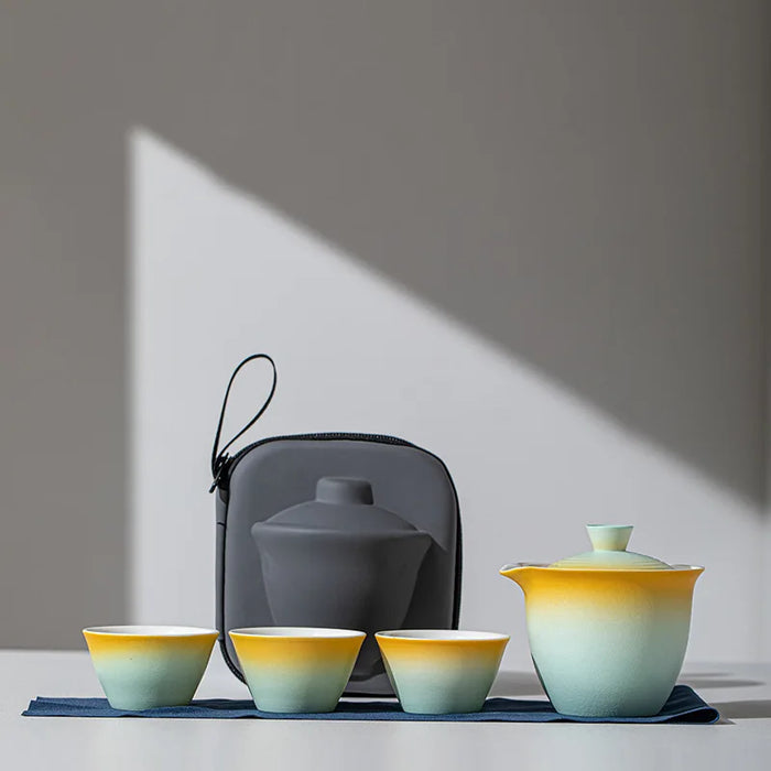 Portable Ceramic Travel Tea Set With Case Gift Kit