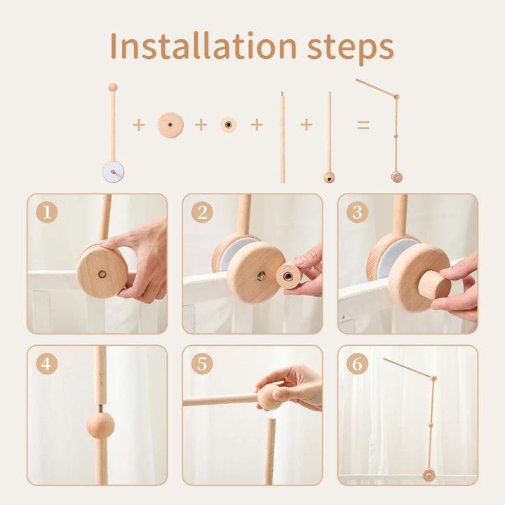 Baby Crib Mobile Wooden Nursery Newborn Sensory Toys