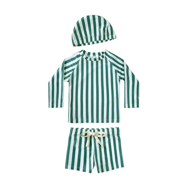Quick-dry Unisex Baby Swimwear 2-Piece Set – Long-Sleeve Rash Guard Top, Shorts, Polyester, Summer Beachwear