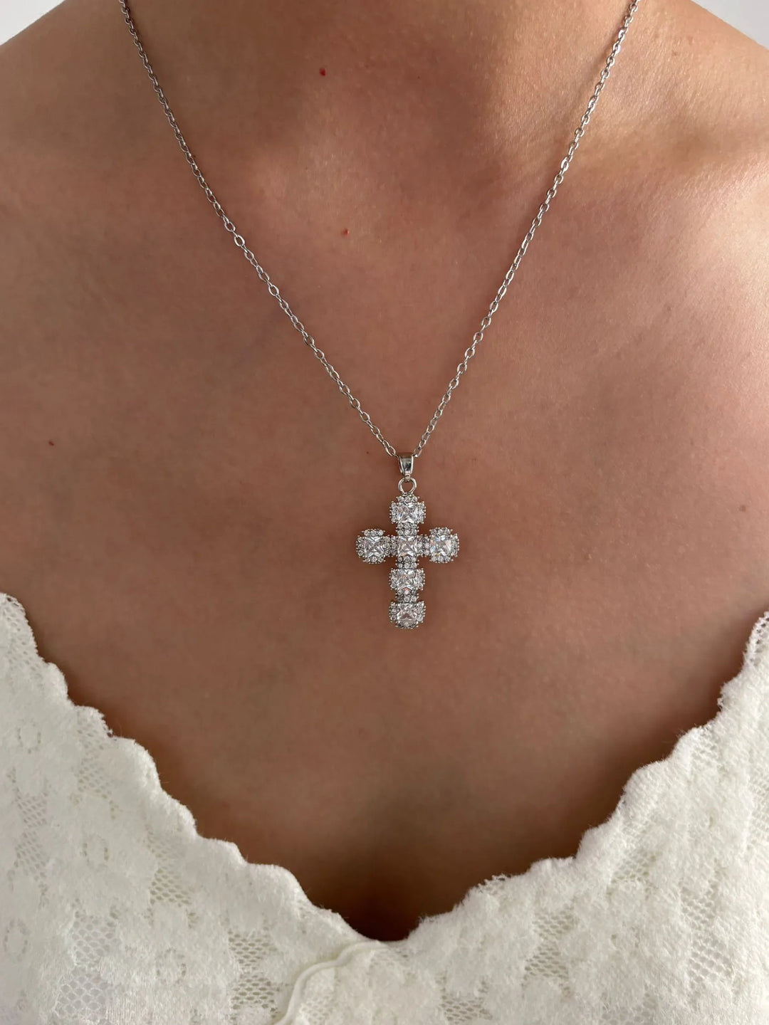 Cross Pendant Necklace Gold Tone - Cubic Zirconia jewellery, Stainless Steel Chain, Fall 2026 Gift Idea